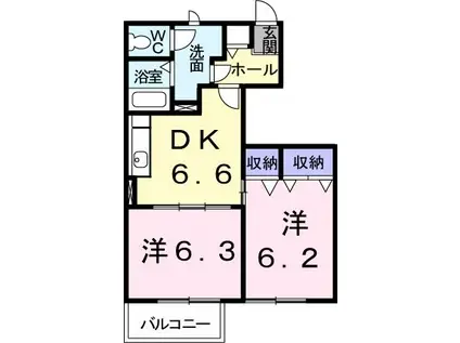 ブルックハイツV(2DK/1階)の間取り写真