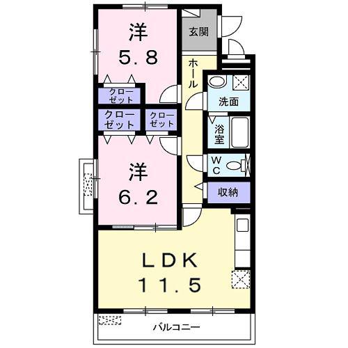 グランツTOWA(2LDK/2階)の間取り写真