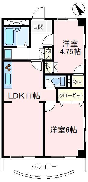 アマン狭山台(2LDK/2階)の間取り写真