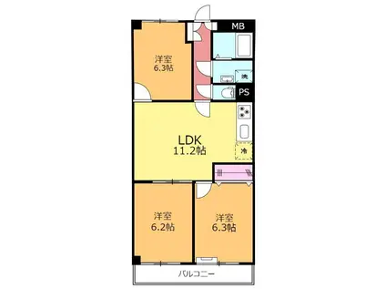 東海狭山マンション(3LDK/2階)の間取り写真