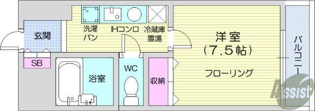 アクティブパレス旭ヶ丘(1K/2階)の間取り写真