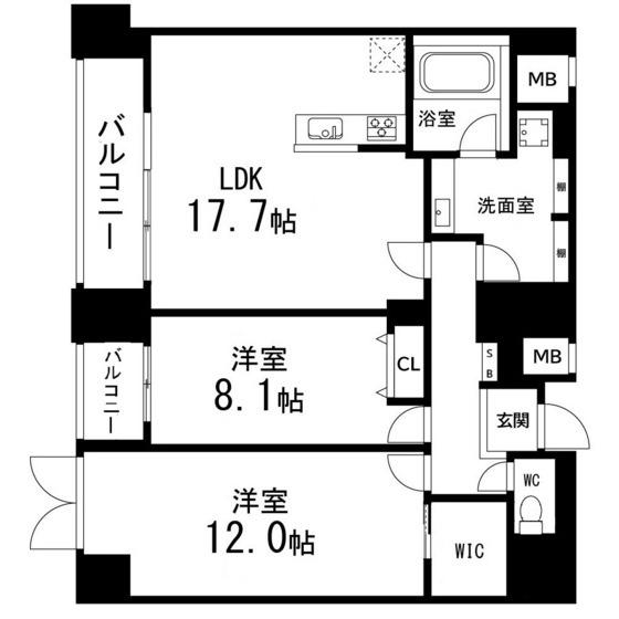 ルアーナ・エール・レジデンス仙台(2LDK/7階)の間取り写真