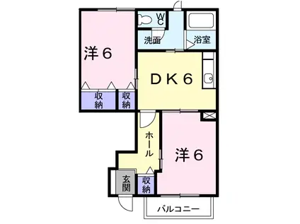 カルフール・ヒルズA(2DK/1階)の間取り写真