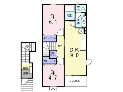 メゾン・リヴァーサイド(2DK/2階)の間取り写真