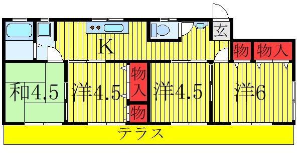 塚越ハイツ(4K/1階)の間取り写真