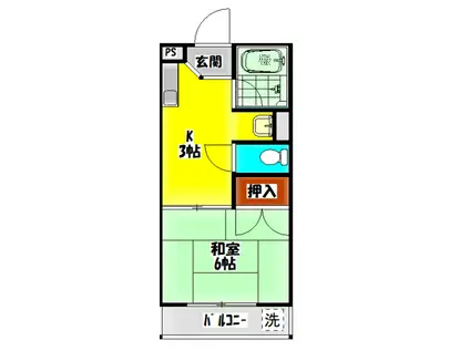 マンションからたち(1K/2階)の間取り写真