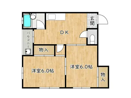 ハイツユート(2DK/3階)の間取り写真