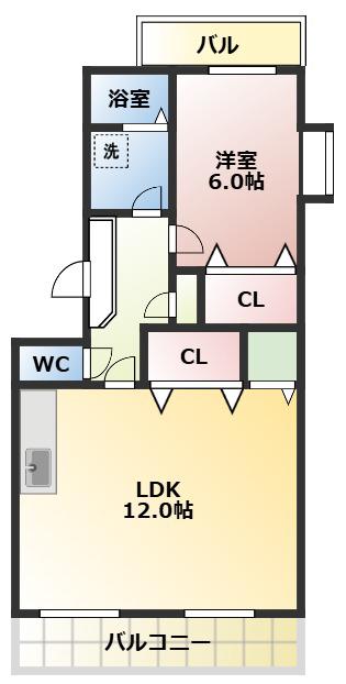 リヴェール保呂(1LDK/3階)の間取り写真