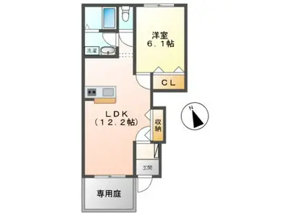 ベルシーナ駅部田(1LDK/1階)の間取り写真