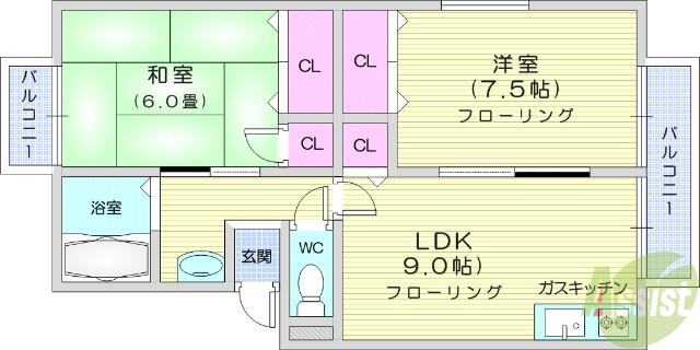 セジュール大町(2LDK/1階)の間取り写真