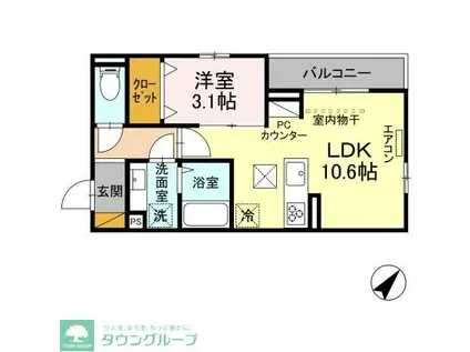 パークサイド新検見(1LDK/1階)の間取り写真