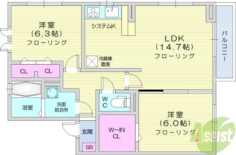 フランメゾン(2LDK/1階)の間取り写真