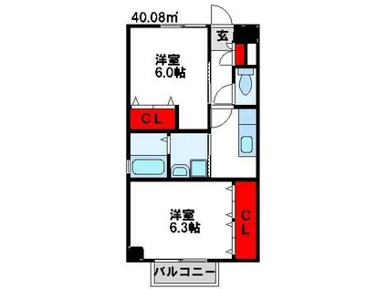 ピソアイリス(2K/1階)の間取り写真