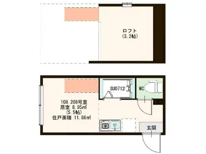 ハーモニーテラス江原町II(ワンルーム/1階)の間取り写真
