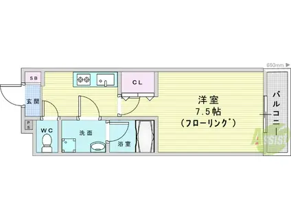 ウェルスクエア池田住吉(1K/3階)の間取り写真