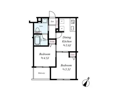 クィーンシティ板橋本町ラディウス(2DK/1階)の間取り写真