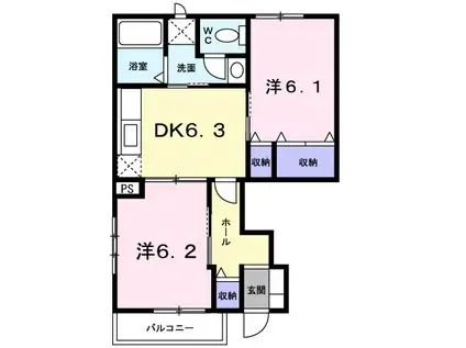 ファイン・パラッツオA(2DK/1階)の間取り写真