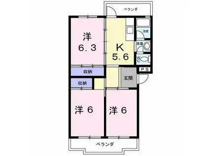 第一コーポ学苑(3DK/1階)の間取り写真