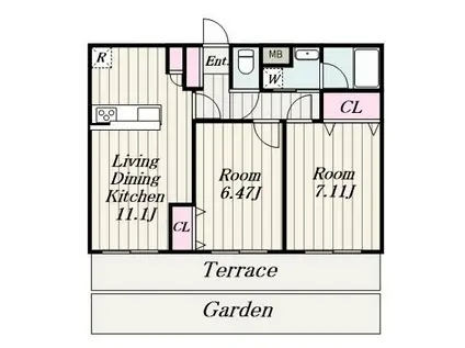 ウエストヒルズ(2LDK/1階)の間取り写真