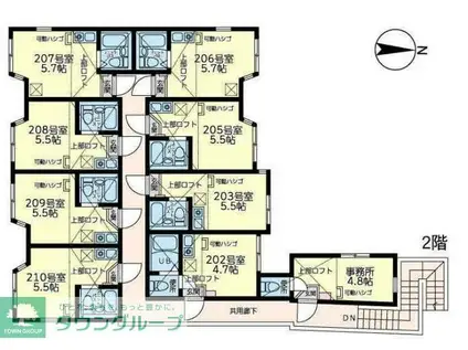 ユナイト川崎ロゼッタストーン(ワンルーム/2階)の間取り写真
