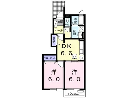 アーク ハイム(2DK/1階)の間取り写真