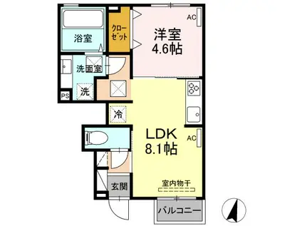 クアトロ・カーサ江津(1LDK/1階)の間取り写真