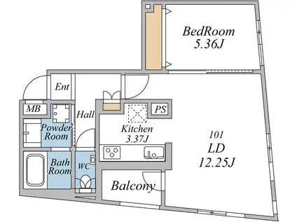 エクセルシオール荏原町(1LDK/1階)の間取り写真