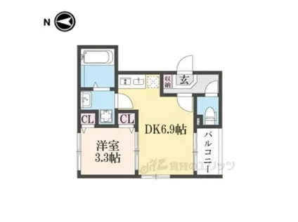 ハーモニーテラス深草仙石屋敷町Ⅱ(1DK/2階)の間取り写真