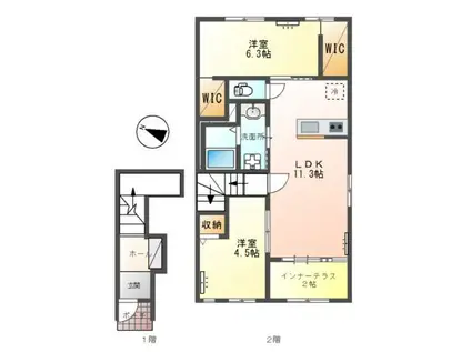 YS RESIDENCE板付(2SLDK/2階)の間取り写真