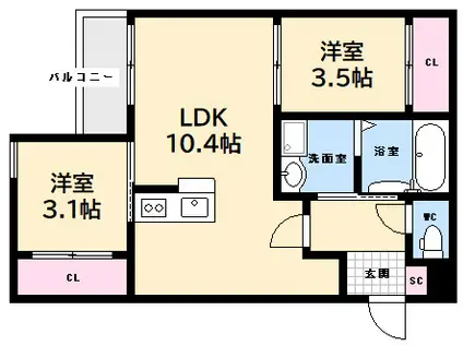 GRANDTIC-L 井口(2LDK/1階)の間取り写真