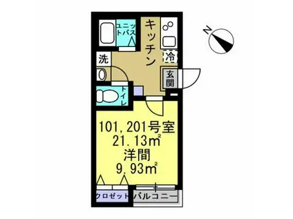 ヴィラート南鳩ヶ谷(1K/2階)の間取り写真
