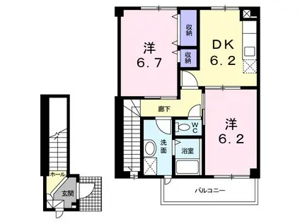 アベニール・T&M(2DK/2階)の間取り写真