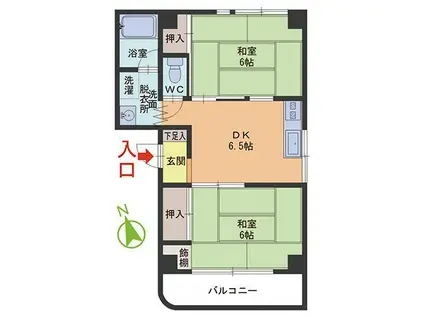 パセオ日の出(2DK/2階)の間取り写真