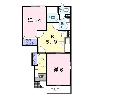 ル・レーヴ(2DK/1階)の間取り写真