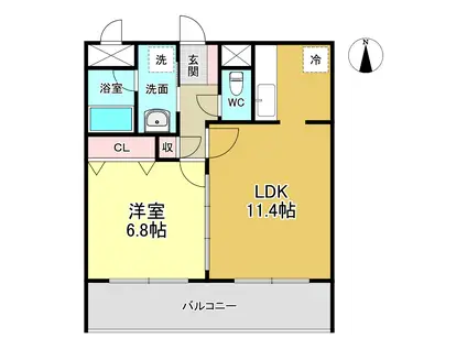スプリング・ウェル(1LDK/1階)の間取り写真