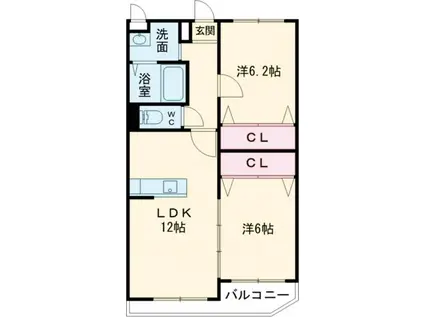 セレーナ直方II(2LDK/2階)の間取り写真