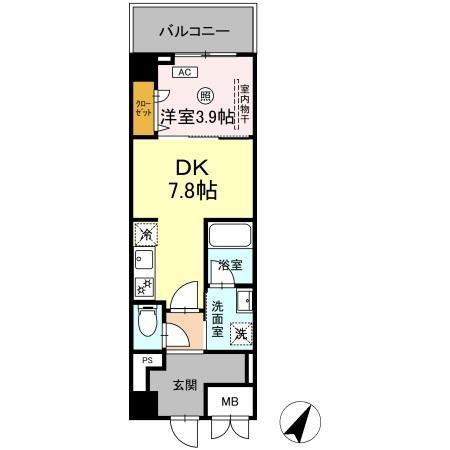春吉2丁目D-ROOM(1DK/2階)の間取り写真