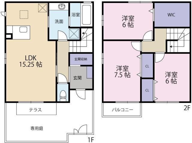 クウラージュ F棟(3LDK/1階)の間取り写真