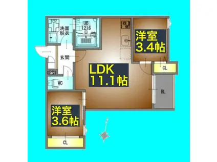 REGALESTサンメゾン新瑞橋(2LDK/2階)の間取り写真