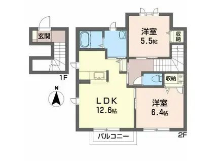 コットン ハウスB(2LDK/2階)の間取り写真