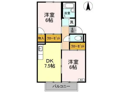 シャンポール芳泉D棟(2DK/2階)の間取り写真