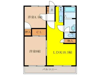 ラフィネ・ノワール今村南(2LDK/2階)の間取り写真