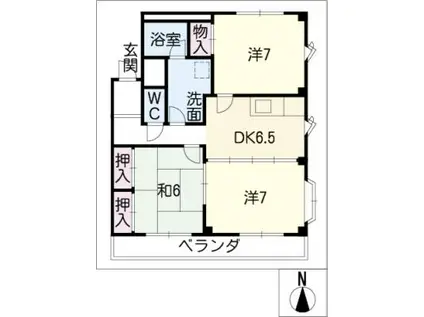 サンヴィラ篠田B棟(3DK/1階)の間取り写真