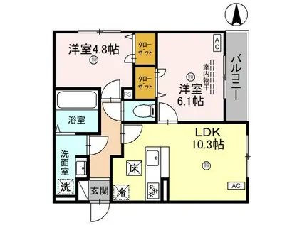 シンティランテ凪川名次(2LDK/1階)の間取り写真