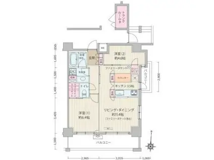 ネウボーノ菊川(2LDK/6階)の間取り写真