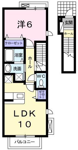 カーサ・セレノ(1LDK/2階)の間取り写真