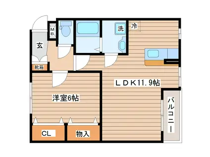 東仙台レジデンス弐番館(1LDK/3階)の間取り写真