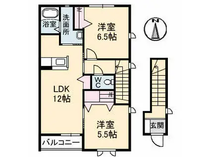 T・H・サルーテ B棟(2LDK/2階)の間取り写真
