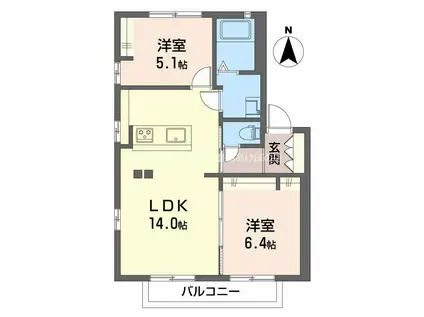 ヒルズハウス B(2LDK/2階)の間取り写真