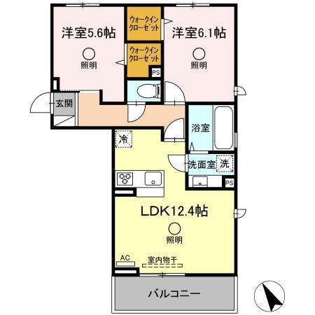 ザ サンハート八代(2LDK/1階)の間取り写真